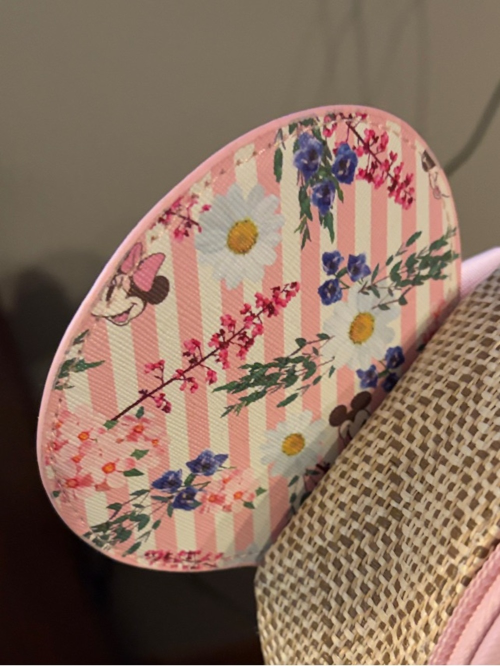 Disney Pink-Trim Straw Kids Backpack with Floral Ears and Bow - Picture 2 of 4